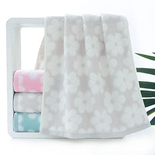 Pidada Hand Towels Set of 2 Floral Pattern 100% Cotton Soft Absorbent Decorative Towel for Bathroom (Light Grey) thumbnail 2