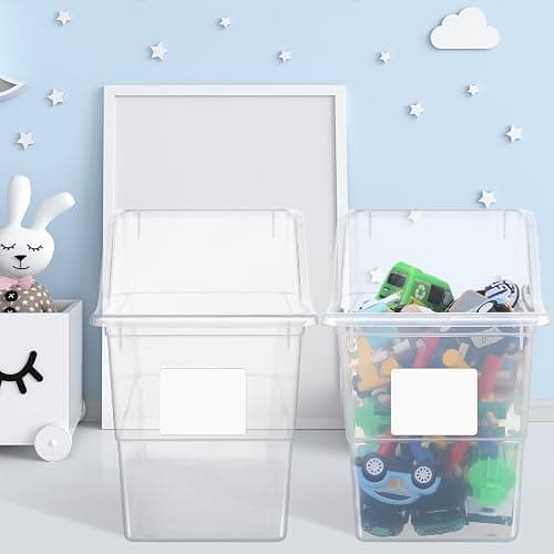 Suzile Book Bins with Labels Linking Storage Bins Folder Magazine File Holder Interlocking Plastic Book Organizer Container for Office Classroom Home(Clear Colors,12 Pcs) thumbnail 2