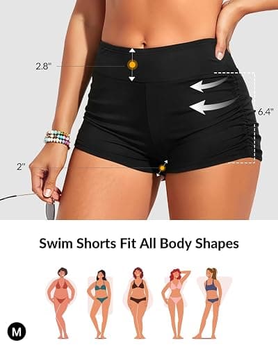 Tempt Me Women's Swim Shorts High Waisted Swimsuit Shorts Adjustable Ruched Side Boyshorts Tummy Control Bathing Suit Bottom thumbnail 2