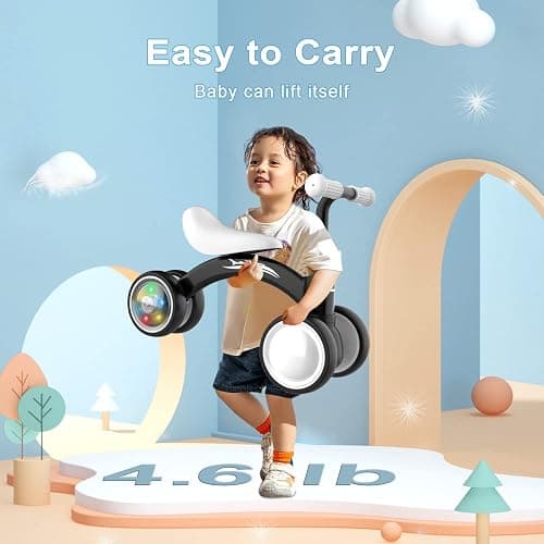 Colorful Lighting Baby Balance Bike Toys for 1 Year Old Boy Gifts, 10-36 Month Toddler Balance Bike, No Pedal 4 Silence Wheels&Soft Seat First Riding on Toys, One Year Old Boy Birthday Gifts. - Black thumbnail 7
