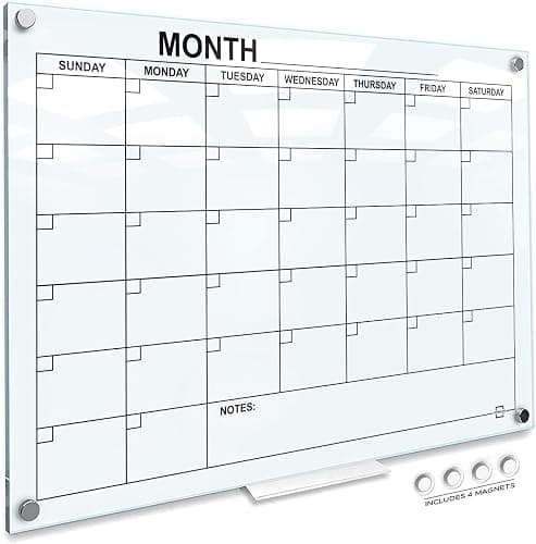 Magnetic Glass Whiteboard Monthly Planner 34”x46” Dry Erase Wall Calendar Large Glass Whiteboard Calendar for Home & Office - Image 1