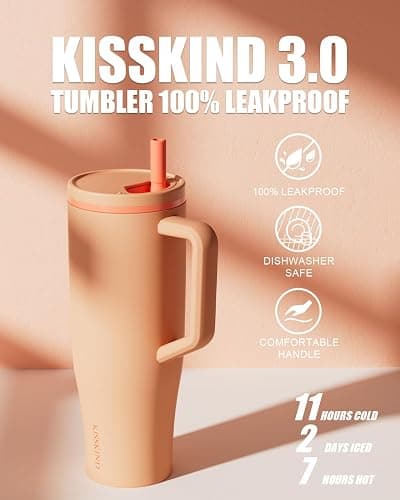 KISSKIND 40 oz Tumbler with Handle and Straw | Lumi Spin Hidden Straw 100% Leakproof Insulated Tumbler | Stainless Steel Water Bottle for Mom, Nurse, Teacher | Orange thumbnail 3