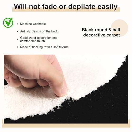 8 Ball Rug 100x100 cm/39x39 in Round Black cool Rugs for bedroom Living Room Non-Slip 8 Billiards Floor Rug Soft Absorbent Machine Washable Rugs Simulation Billiards Round Rugby Decorative Carpet thumbnail 4