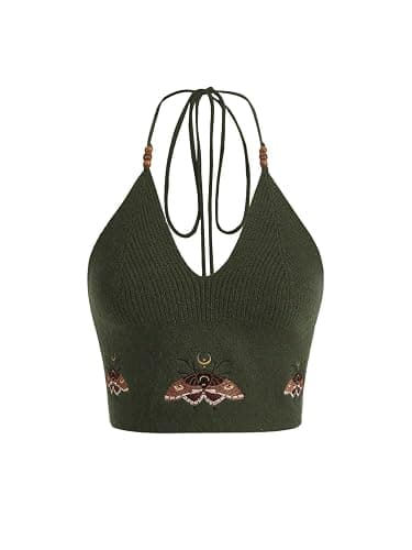 Verdusa Women's Y2k Crochet Tops Going Out Summer Outfits Boho Gothic Halter Top Festival Western Cowgirl Shirts - Image 1