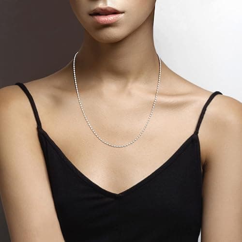 Miabella Italian 925 Sterling Silver Oval Bead Ball Chain Necklace Made in Italy thumbnail 3