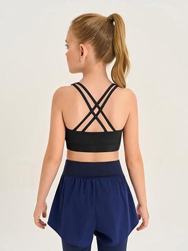 Haloumoning Girls Training Bra Kids Strappy Scoop Neck Bras Yoga Sports Comfort Dance Crop Top 5-14 Years thumbnail 3
