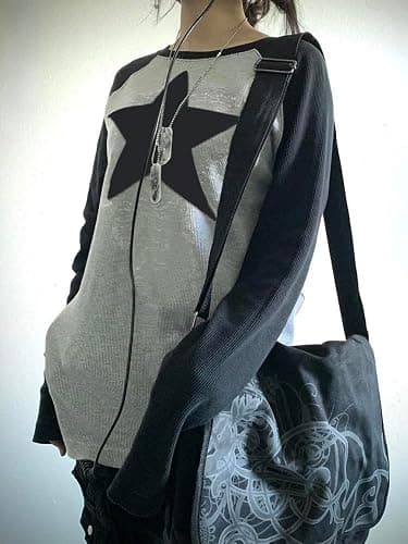 Pooyikoi Y2K Pullover T-Shirts Women Contrast Patchwork Grunge Harajuku Clothes Full Sleeve Preppy Long Sweats Tops thumbnail 3