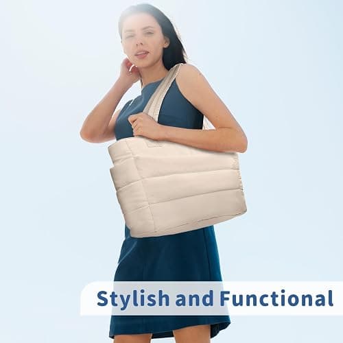 TOPDesign Puffer Tote Bag for Women, Lightweight Puffy Handbag with Compartments, Quilted Shoulder Bag for Work, Travel, Gym thumbnail 3