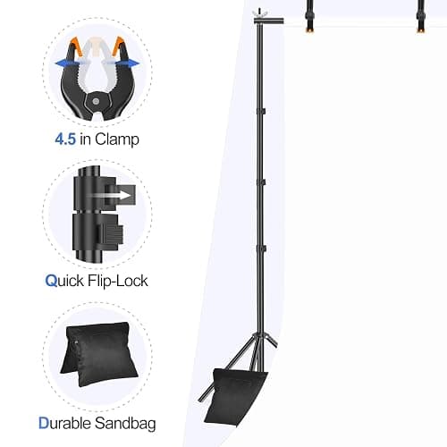 EMART Backdrop Stand 10x10ft(WxH) Photo Studio Adjustable Background Stand Support kit with 2 Crossbars, 8 Clamps, 2 Sandbags and Carry Bag for Parties, Events Decoration, Wedding, Photography thumbnail 5