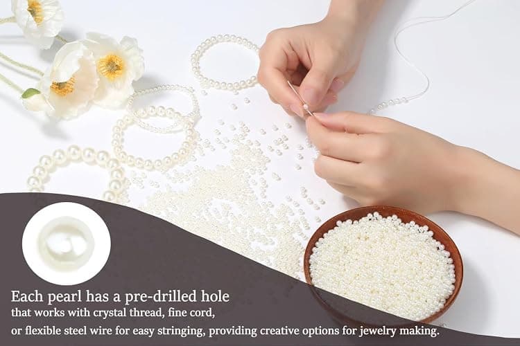 NUKAYAI 2500Pcs 4mm Small Pearl Beads for Jewelry Making, Tiny Charm Loose White Pearl Beads for Bracelets, Mini Acrylic Fake Round Pearls with Hole for Necklace, Earring, Vase Fille, DIY Craft thumbnail 3