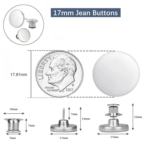 8 Sets of 17 mm Pants Button, Jean Buttons Pins for Loose Jeans, Adjustable Button for Jeans, Reusable and Adjustable Metal Pants Button Tightener thumbnail 3