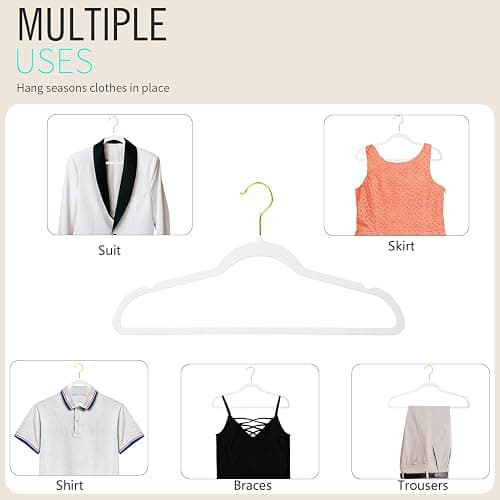 ManGotree Velvet Coat Hangers with 360° Swivel Gold Hook, Non-Slip Felt Suit Hangers, Ultra-Thin Space Saving Clothes Hanger for Jacket, Sweater, Shirt, Dress, Pants (66 Pack, White) thumbnail 5