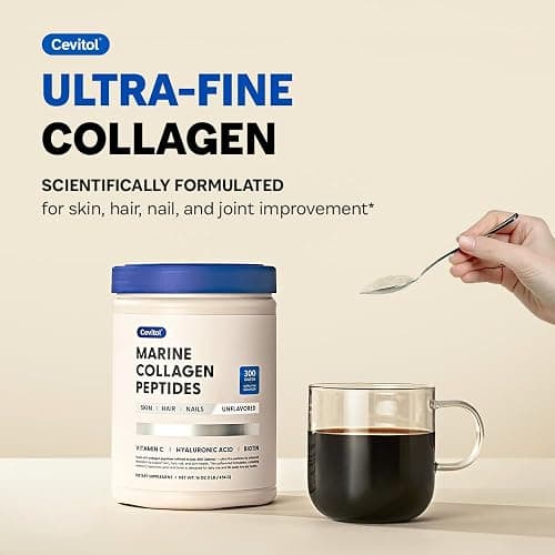 Cevitol Marine Collagen Peptides - Hydrolyzed Ultra-fine Collagen Powder for Women & Men, Hyaluronic Acid, Biotin, Vitamin C, for Skin, Hair, Nails, Joints, Non-GMO, Unflavored, Easily Dissolved, 16oz thumbnail 2
