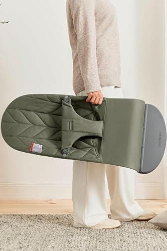 BabyBjörn Bouncer Bliss, Dark Green, Woven, Petal Quilt | 2-in-1 Adjustable Baby Bouncer Seat and Toddler Chair, Newborn to Toddler (8-29 lbs), 4 Positions, Lightweight & Portable - Dark Green - Cotton, Petal Quilt thumbnail 7