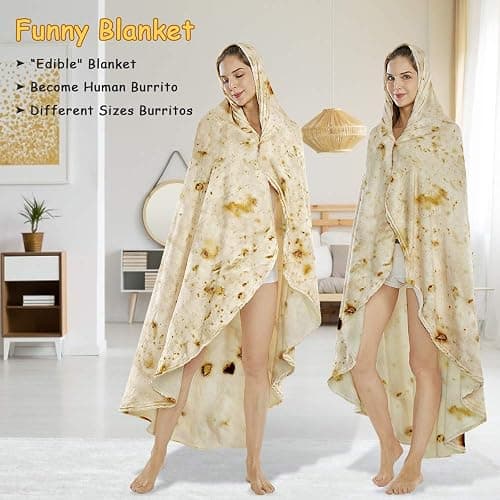 SeaRoomy Burritos Tortilla Throw Blanket, Tortilla Wrap Blanket, Novelty Funny Tortillas Round Giant Round Soft Blankets for Adults and Kids (Beige, 80 inches) thumbnail 4