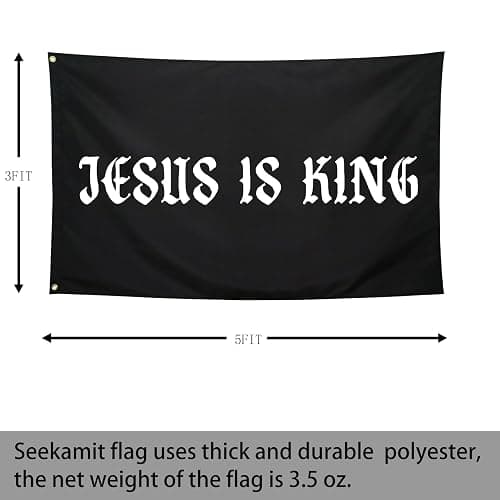 Seekamit Jesus is King Cool Funny Inspirational Flags for College Dorm Room Guys Girls Wall Meme Flags Banner 3x5 Ft Bedroom Man Cave Indoor Outdoor Black thumbnail 3