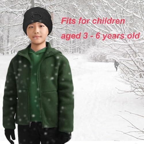 Kids 3 Hole Knitted Balaclava - Warm and Stylish Ski Face Mask for Cold Weather Black thumbnail 5