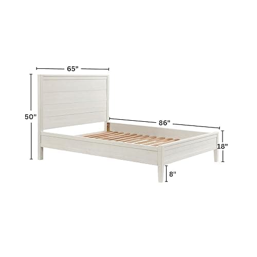 Arden Queen Size Panel Bed Frame – Solid Brazilian Pine Wood with High 50" Headboard, Low 18" Footboard, 8" Underbed Clearance – Rustic Boho Bedroom Style by Alaterre Furniture (Light Driftwood White) thumbnail 2