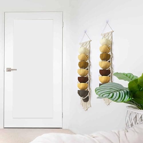 Clysuply Boho Baseball Cap Hanger-1 Pack-Macrame Hat Organizer for Ball Caps Holder Over Door, Hat Rack for Wall, Cap Rack for Decoration and Display, Boho Handmade Cap Display 7 caps （cream thumbnail 2