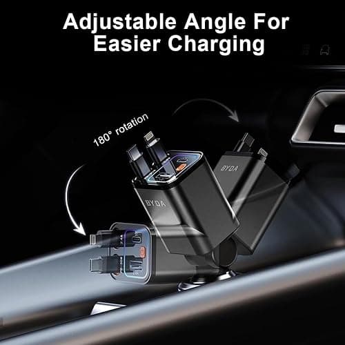 4 in 1 Retractable Car Charger,69W Fast Charging USB C for iPhone 16/15/14/13/12,iPad,Android,Galaxy,Pixel,Cigarette Lighter Adapter (Black, Light-ning+USB-C) thumbnail 6