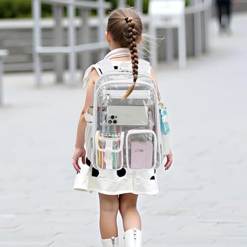 Kouxunt Clear Backpack Heavy Duty Transparent Backpacks Stadium Approved for School Work Sport Travel (White) thumbnail 2