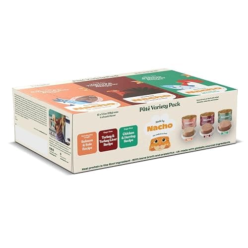Made by Nacho Pate Wet Cat Food Variety Pack, Chicken, Salmon, and Turkey, 5.5 Ounce Cans, Grain-Free Canned Pet Food, Bone Broth Infused for Hydration, Limited Ingredients, 12 Pack thumbnail 2