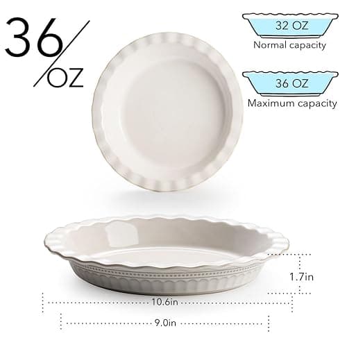 MIKIGEY Ceramic Pie Pan for Baking, 9 inch Pie Pans Set of 2, Round Pie Dish for Dessert Kitchen, Farmhouse Vintage Color Pie Plate, Oven & Dishwasher Safe, Off-White thumbnail 3