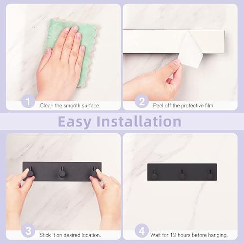 VIS'V Key Holder Wall Mount, Small Metal Self Adhesive Key Hanger with 3 Hooks, No Drilling, Extra Adhesive Strip, Black thumbnail 7
