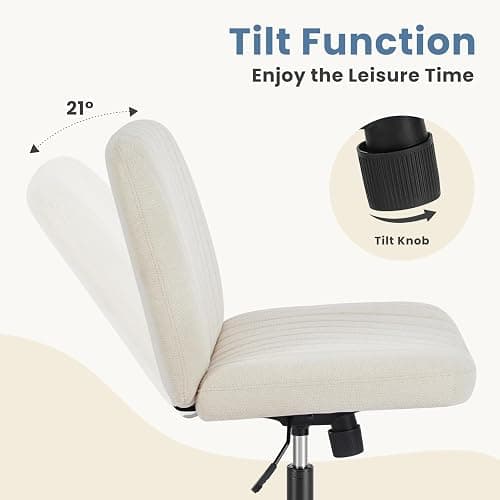 DUMOS Criss Cross Chair No Wheels Wide Cross Legged Office Desk Vanity Chair Comfy Fabric Armless Adjustable Swivel for Home Computer Task (Beige) thumbnail 8