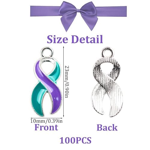 WANDIC 100 Pcs Metal Ribbon Pendants, 3D Alloy Cancer Awareness Ribbon Charms Hope Faith Ribbon Pendants for Necklace Earrings Jewelry Making, Iron, No Gemstone thumbnail 2
