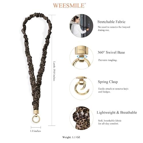 WEESMILE Stretchy Scrunchie Lanyard for ID Badges – Cute Neck Lanyard for Keys | Retractable Keychain Holder for Women thumbnail 3