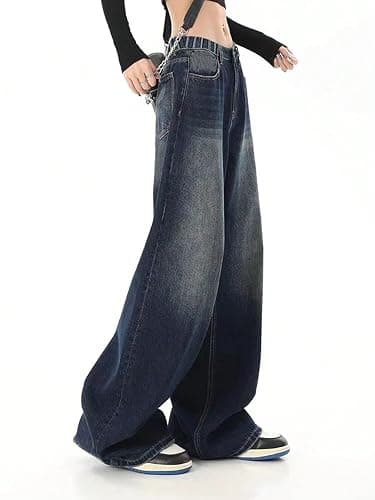 SHENHE Girl's Baggy Jeans Wide Leg Low Rise Y2k Loose Jeans Denim Pants | Elastic Waist, Y2k, Baggy Jeans,Wide Leg thumbnail 5