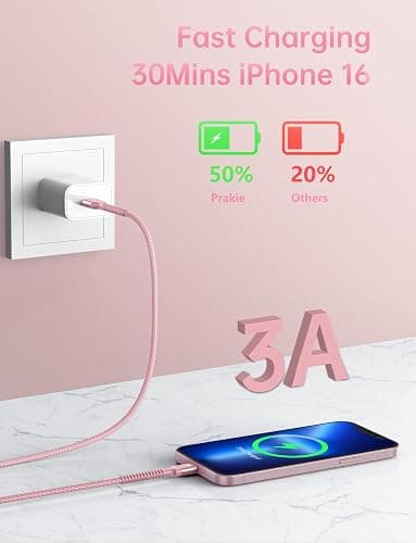 iPhone 16 USB C Cable Fast Charging [2 Pack, 6FT], USB A to USB C Charger Cord, Upgraded Extra Durable Braided USBC Cable Compatible with iPhone 17 16 15 Pro Max, LG and More-Pink thumbnail 2