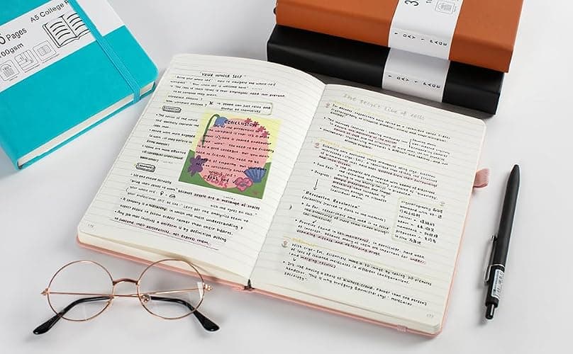 Thick College Ruled Notebook with 366 Numbered Pages, A5 Journal for Writing with 100GSM Lined Paper, Hardcover Leather Notebooks for Women Office Work Diary, 5.7"x8.3" Lavender thumbnail 2