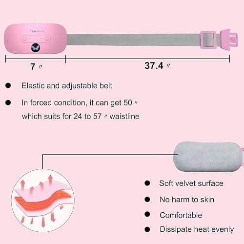 Portable Cordless Heating Pad, Electric Waist Belt Device, Fast Heating Pad with 3 Heat Levels and 3 Massage Modes, Back or Belly Heating Pad, Gift for Her, Women and Girl thumbnail 7