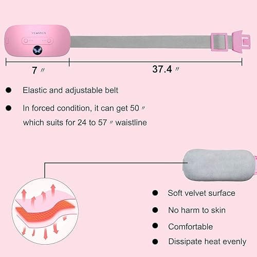 Portable Cordless Heating Pad, Electric Waist Belt Device, Fast Heating Pad with 3 Heat Levels and 3 Massage Modes, Back or Belly Heating Pad, Gifts for Her, Women and Girl - Pink thumbnail 6