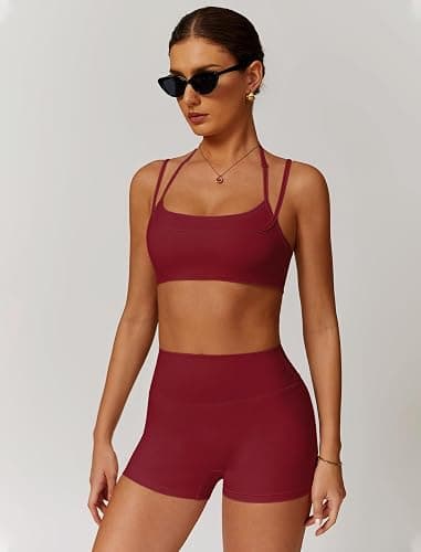 QBGJTD Two Piece Workout Sets For Women Sports Bra Matching High Waist Scrunch Butt Shorts Gym Yoga Athletic Clothes thumbnail 2