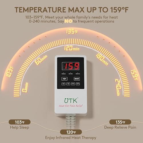 UTK Heating Pad for Back, 5X Deeper Back Pain Relief, Far Infrared Heating Pad with Natural Jade, FSA-HSA Eligible, Hotter to 159℉, 4H Auto Off, Travel Bag, Memory Function, 23.5"×16", Gifts for Women thumbnail 5