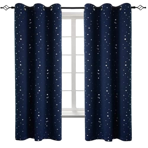 BGment Kids Blackout Curtains for Boys Bedroom, Star Curtains Thermal Insulated Grommet Window Drapes for Nursery, Set of 2 Panels (42 x 63 Inch, Navy Blue) - Image 1