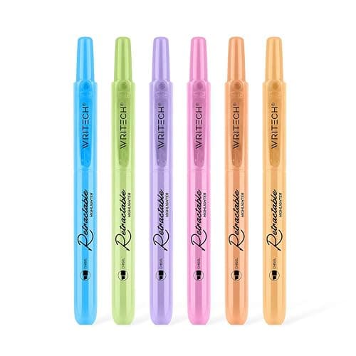 WRITECH Retractable Highlighters Assorted Colors: Chisel Tip Click Aesthetic Highlighter Marker Pens Pack Multi Colored Ink No Bleed Smear for Highlighting Journaling (6ct Pastel) - Image 1