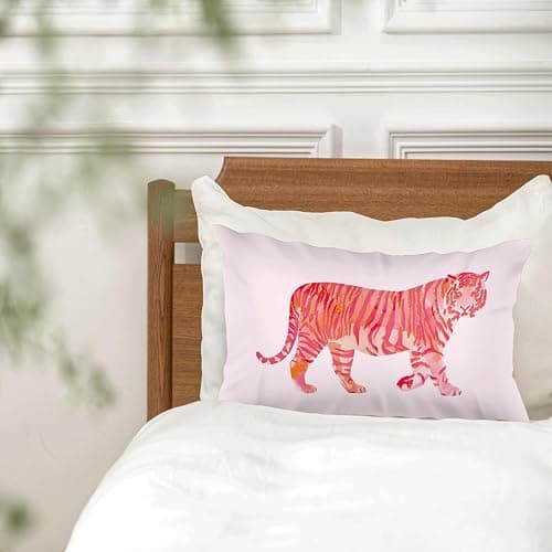 HONLUNG Preppy Dorm Decor Throw Pillow Covers, Coquette Pink Tiger Pillow Case 12x20in, Decor for Home Dorm Bedroom.(Pink) thumbnail 4