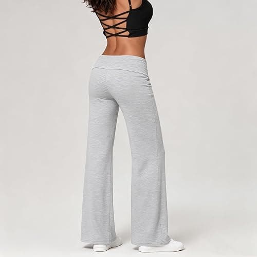 Fold Over Yoga Pants for Women Low Rise Wide Leg Cute Flare Sweatpants | Low Waisted,Lounge Pants,Back to School Clothes for Teen Girls thumbnail 7