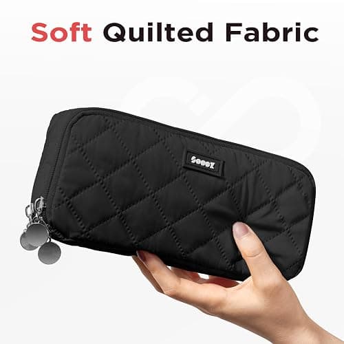 Sooez Large Pencil Case Pouch, Extra Big Pencil Bag with 8 Compartments, Pen Bag Wide Opening, Soft Quilted Pencil Pouch Organizer with Zipper, Portable Pencil Case for Teen Girls, Black thumbnail 3