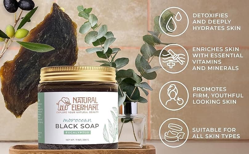 Natural Elephant Moroccan Black Soap With Eucalyptus Essential Oil 200g (7oz) thumbnail 3