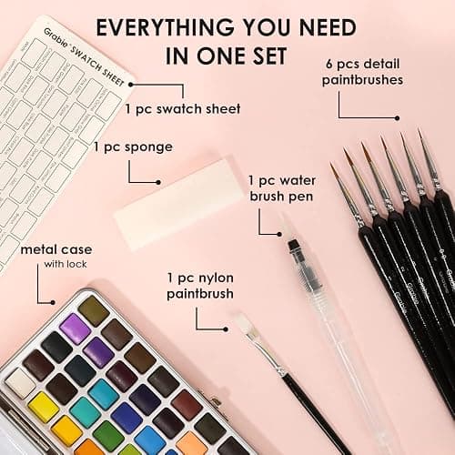 Grabie 50 Colors Watercolor Paint Set, Detail Paint Brush Included, Watercolor Paints, Painting Sets, Art Supplies for Painting, Travel Watercolor Set, Amateur Hobbyists thumbnail 2