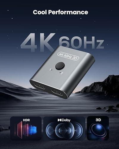 vilcome HDMI Switch 4K@60Hz, Bidirectional HDMI Splitter 2 in 1 Out, Aluminum HDMI Switcher Supports Ultra HD 4K 1080P 3D HDR, Compatible for Fire Stick, PC, Xbox, PS5/4/3, Roke, Blu-Ray Player thumbnail 2