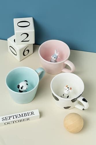 DIHOclub Cow Ceramic Cup Hidden 3D Animal Inside Mug,Cute Cartoon Handmade Figurine Mugs,Holiday and Birthday Gift for Coffee Milk Tea Lovers,12 OZ(White,Black) thumbnail 9