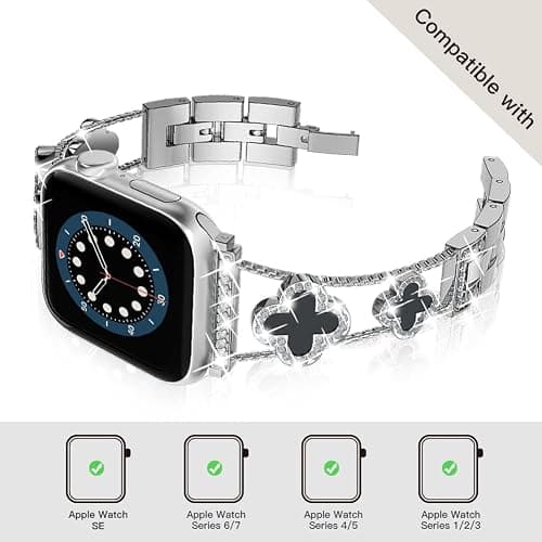 Musk-MSKR Diamond Metal Bands Add Sparkle to Your Watch For Apple Watch Series 11/10/9/8/7/6/5/4/3/2/SE/Ultra Clover Simple and Stylish Compatible with 38mm40mm41mm42mm44mm45mm 46mm49mm Women's Wear thumbnail 6