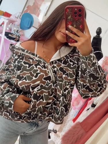 RSGMU Oversized Quarter Zip Pullover Women Camo Zip Up Hoodie Purple Camo Hoodie Womens Colorful Patchwork Graphic Hoodies thumbnail 6