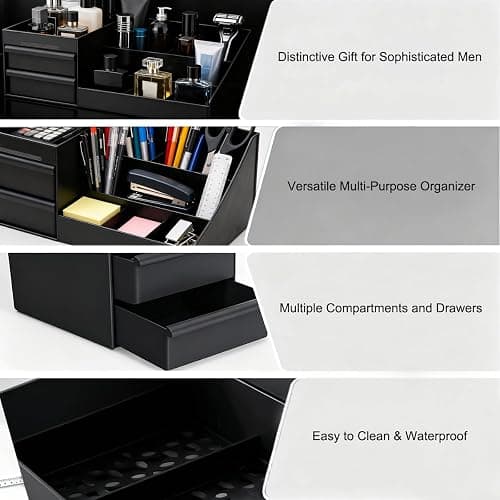 Black Cologne Organizer for Men,Large Perfume Stand Holder with Drawers,Cologne Stand,Shelves for Perfumes,Organizador de Perfumes,Dresser Organizer Countertop for Mens Bathroom & Bedroom Storage thumbnail 5